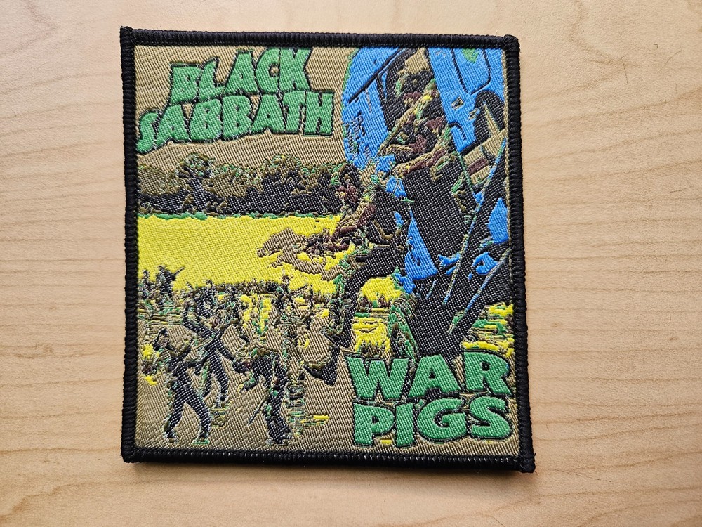 BLACK SABBATH, WAR PIGS, SEW ON BLACK BORDER WOVEN PATCH
