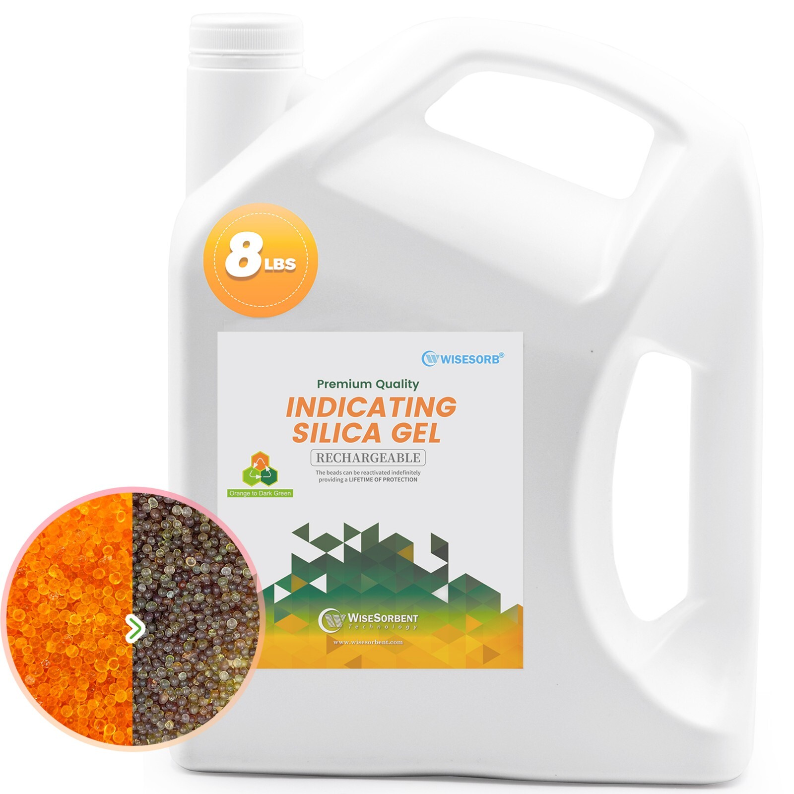8lbs Indicating Silica Gel Desiccant, Orange to Dark Green, Moisture Absorbers