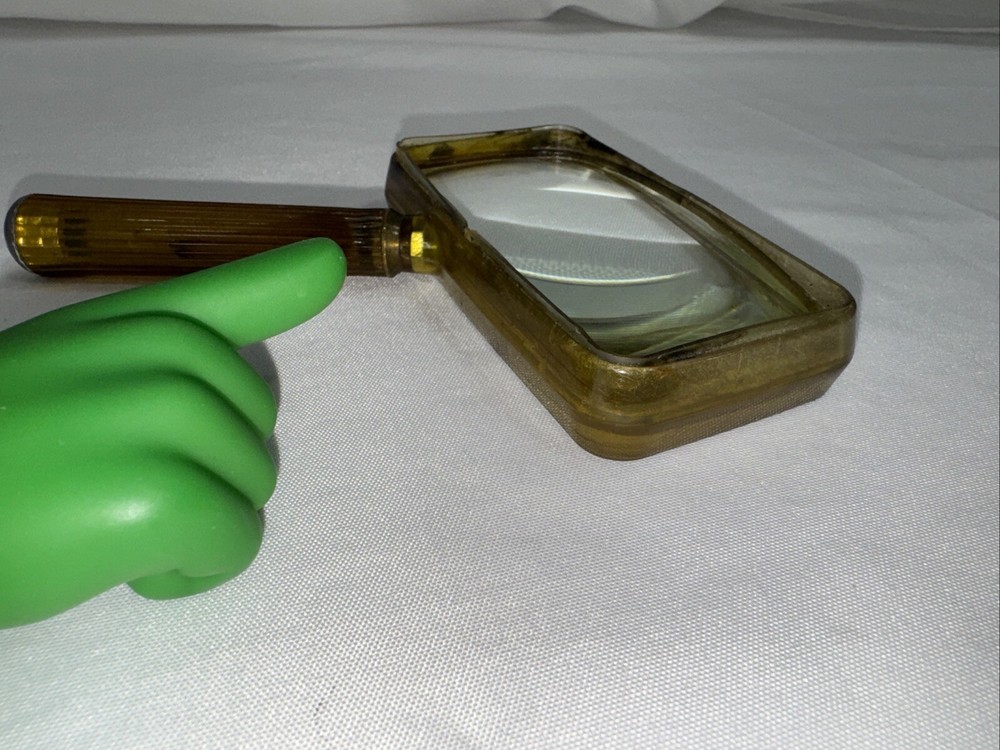 60's Art Deco Rectangular Magnifying Glass Brown Marbleized Bakelite MCM Plastic