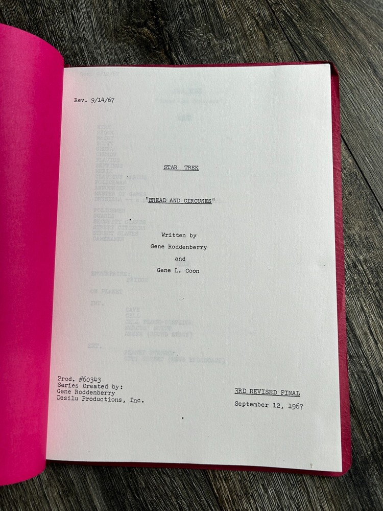 STAR TREK Script Bread And Circuses 3rd Revised Final Sept 1967 Gene Roddenberry