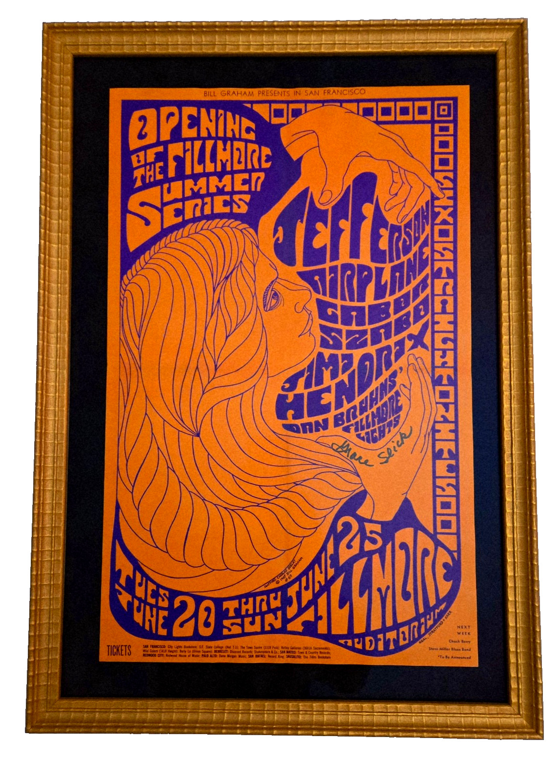 N Mint SIGNED Jimi Hendrix Jefferson Airplane 1967 BG 69 OP-1 AOR Poster