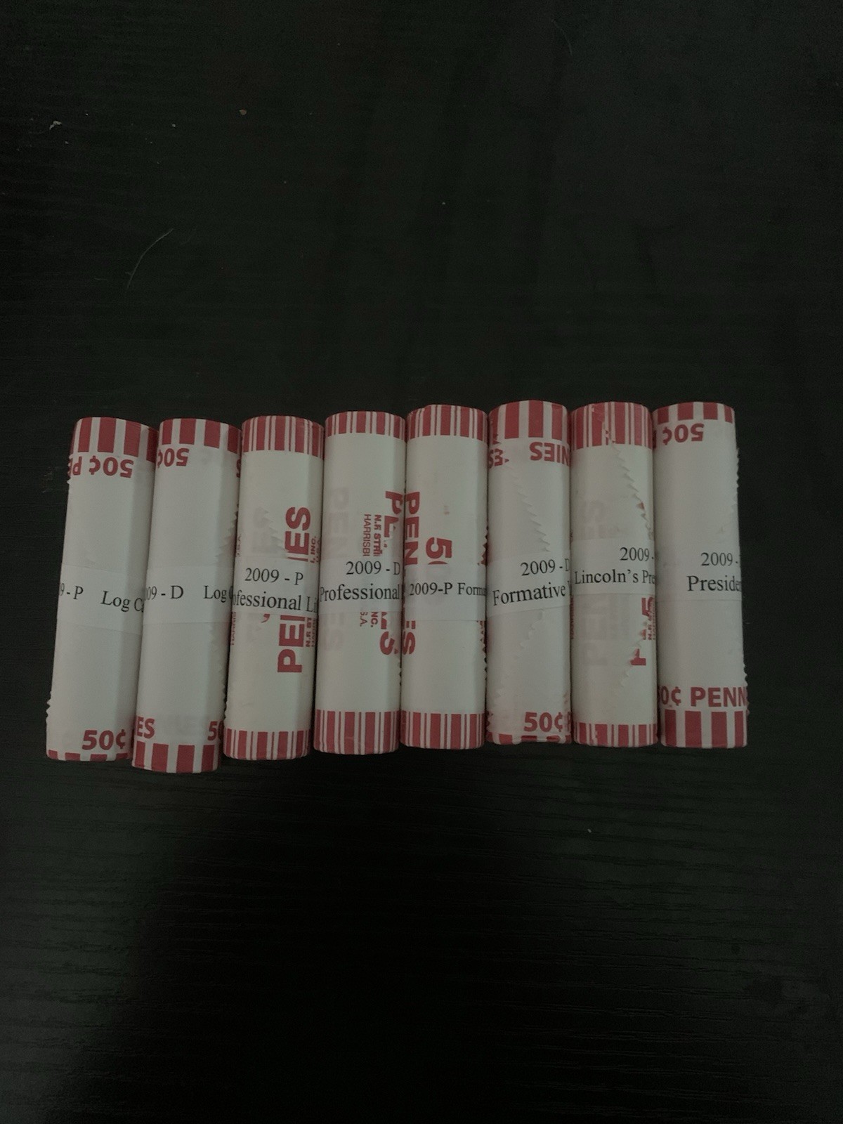 Set 2009 P & D 8 Bank Wrapped Uncirculated Lincoln Cent Rolls.