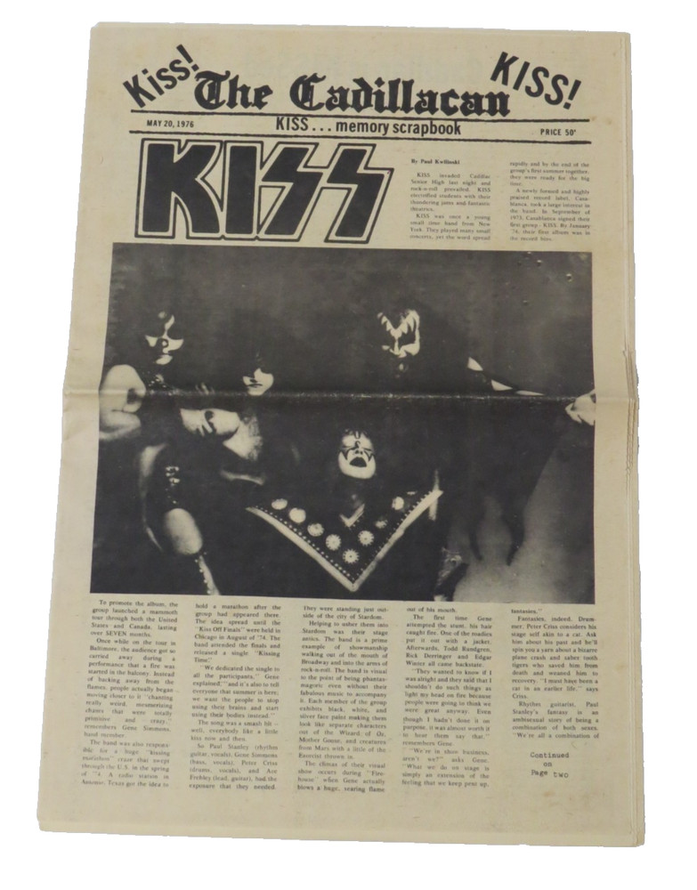 KISS VINTAGE CADILLAC MICHIGAN MEMORY SCRAPBOOK NEWSPAPER MAY 20, 1976