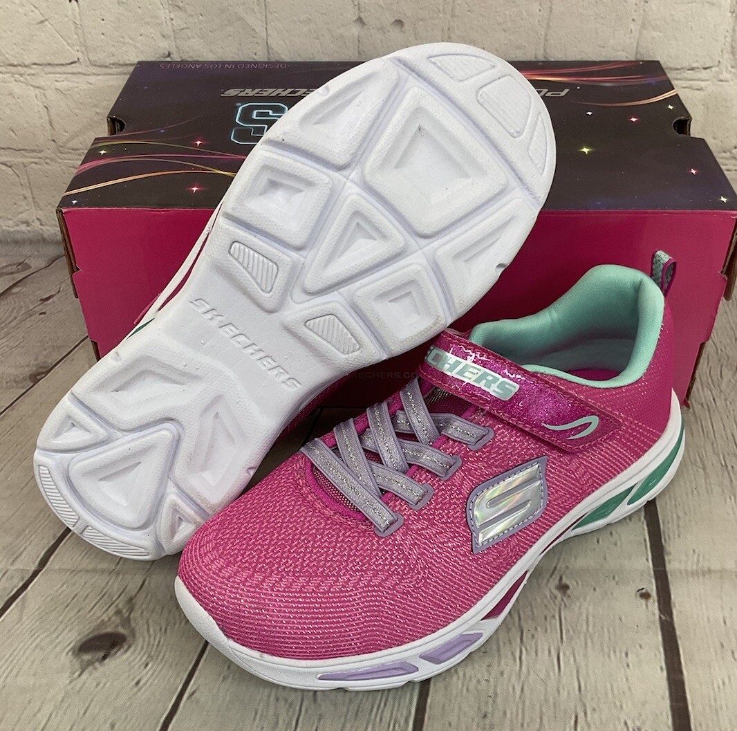 Skechers LiteBeems Shimmer Fashion Girls Hot Pink Lavender Shoes Light Up Size 5