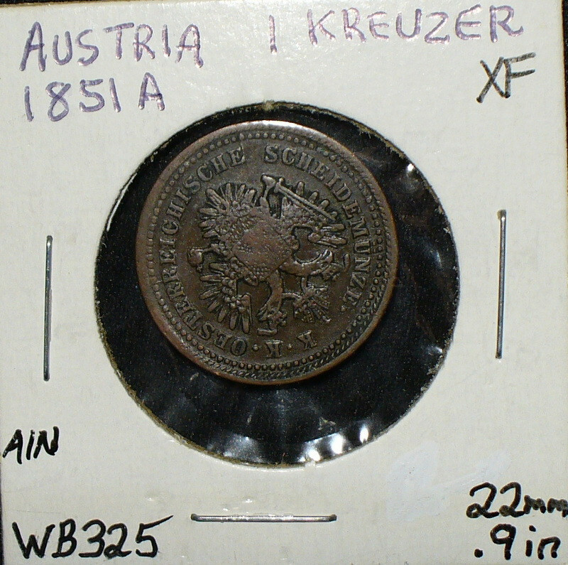 Austria 1851A 1 Kreuzer Copper Coin