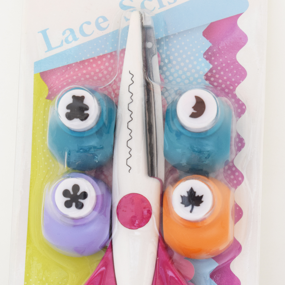 1 set Creative Paper Edger Scissors Lace Scissors + 4x different Craft Punch