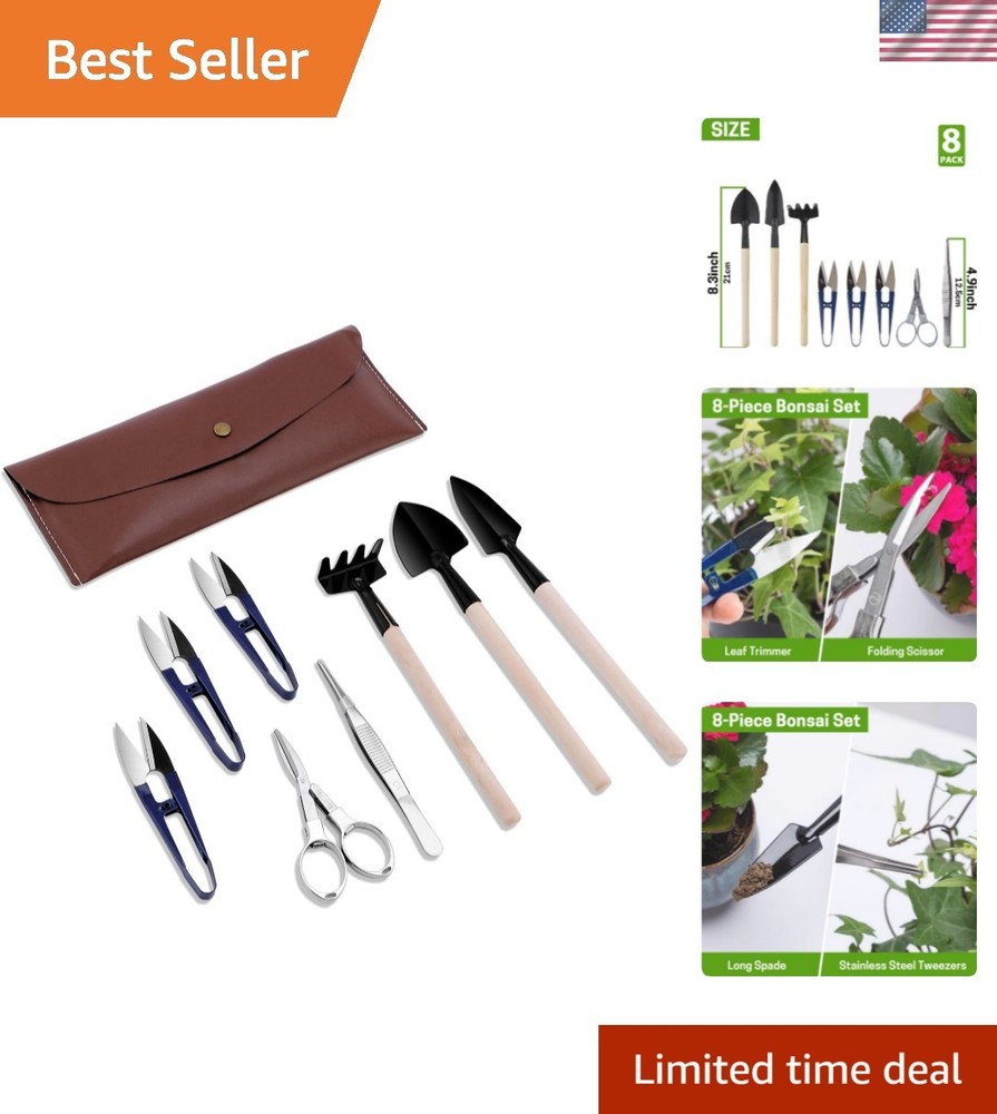 Bonsai Set 8 Pcs - Include Pruner, Fold Scissors, Mini Rake, Bud & Leaf Trimm...