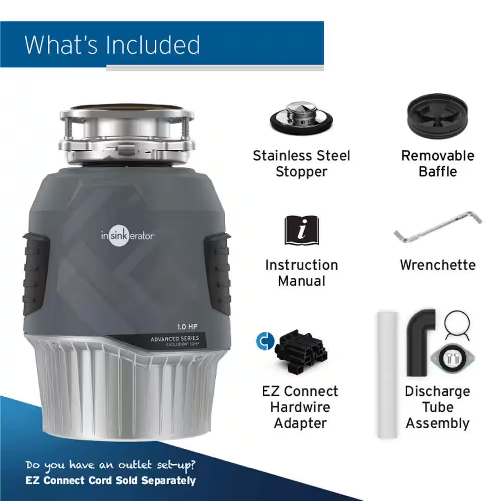 Evolution 1HP Garbage Disposal, EZ Connect Continuous Feed Food Waste Disposer W