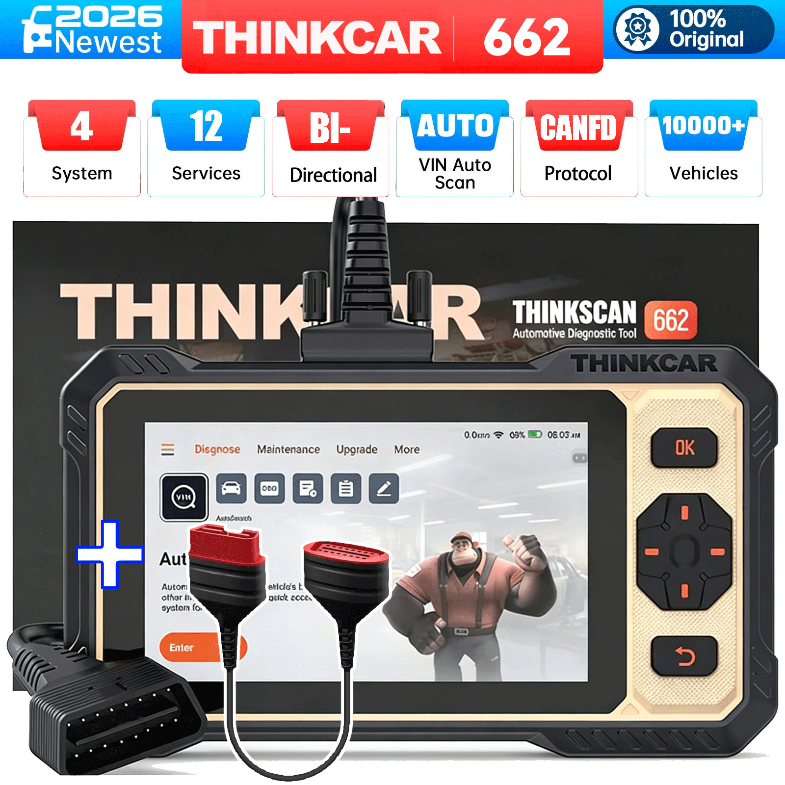 ThinkScan 662 Bidirectional OBD2 Scanner ECM/TCM/ABS/SRS System Diagnostic Tool