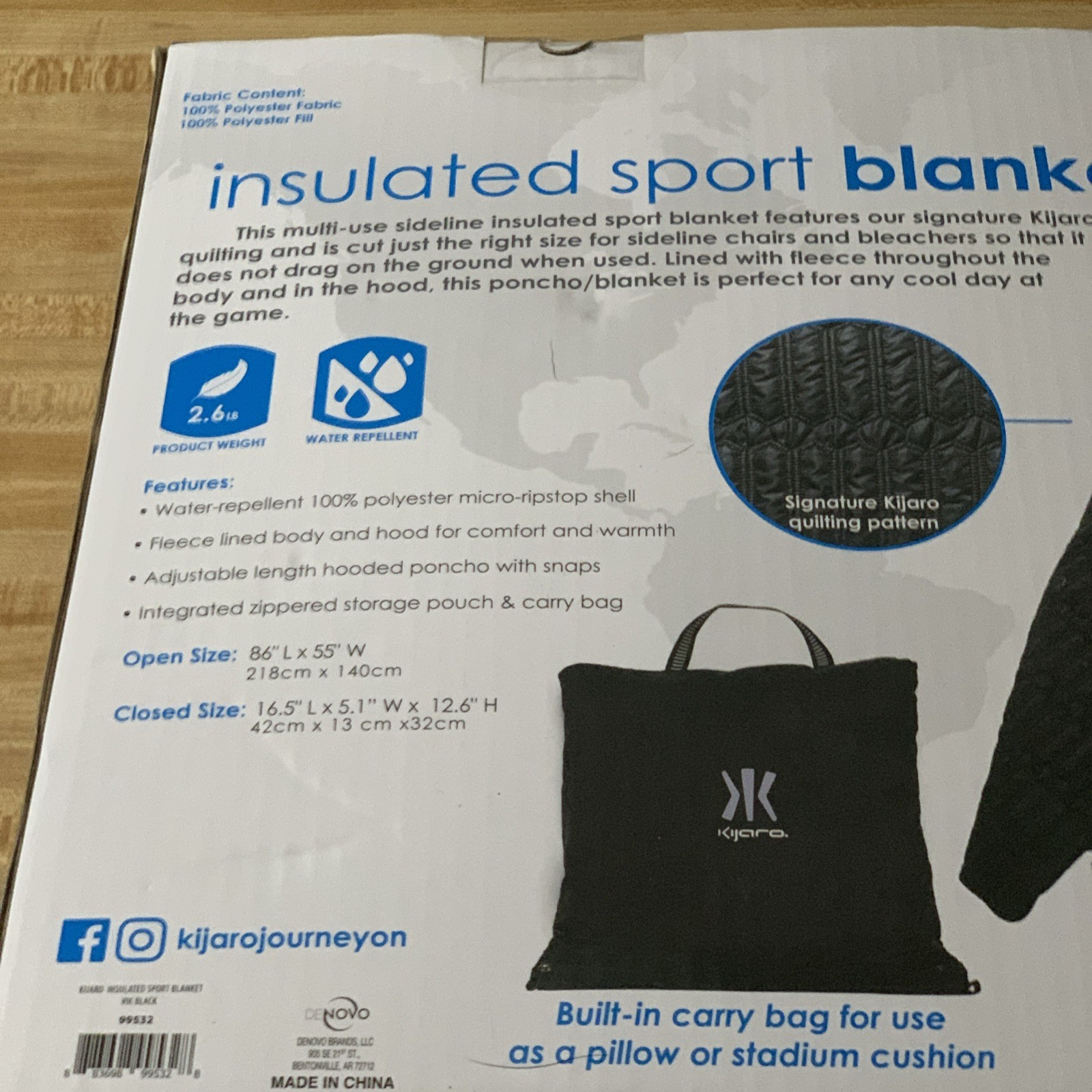 Outdoor Football Season Insulated Blanket/Poncho Black-BRAND NEW -Kijaro Brand