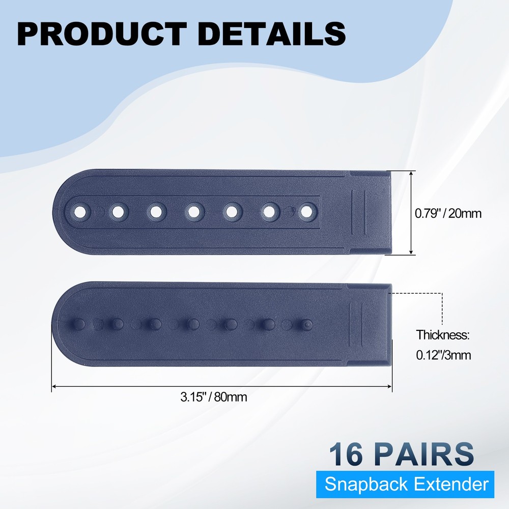 16 Pairs Hat Snap Replacement, Adjustable Snapback Cap Strap, Navy Blue