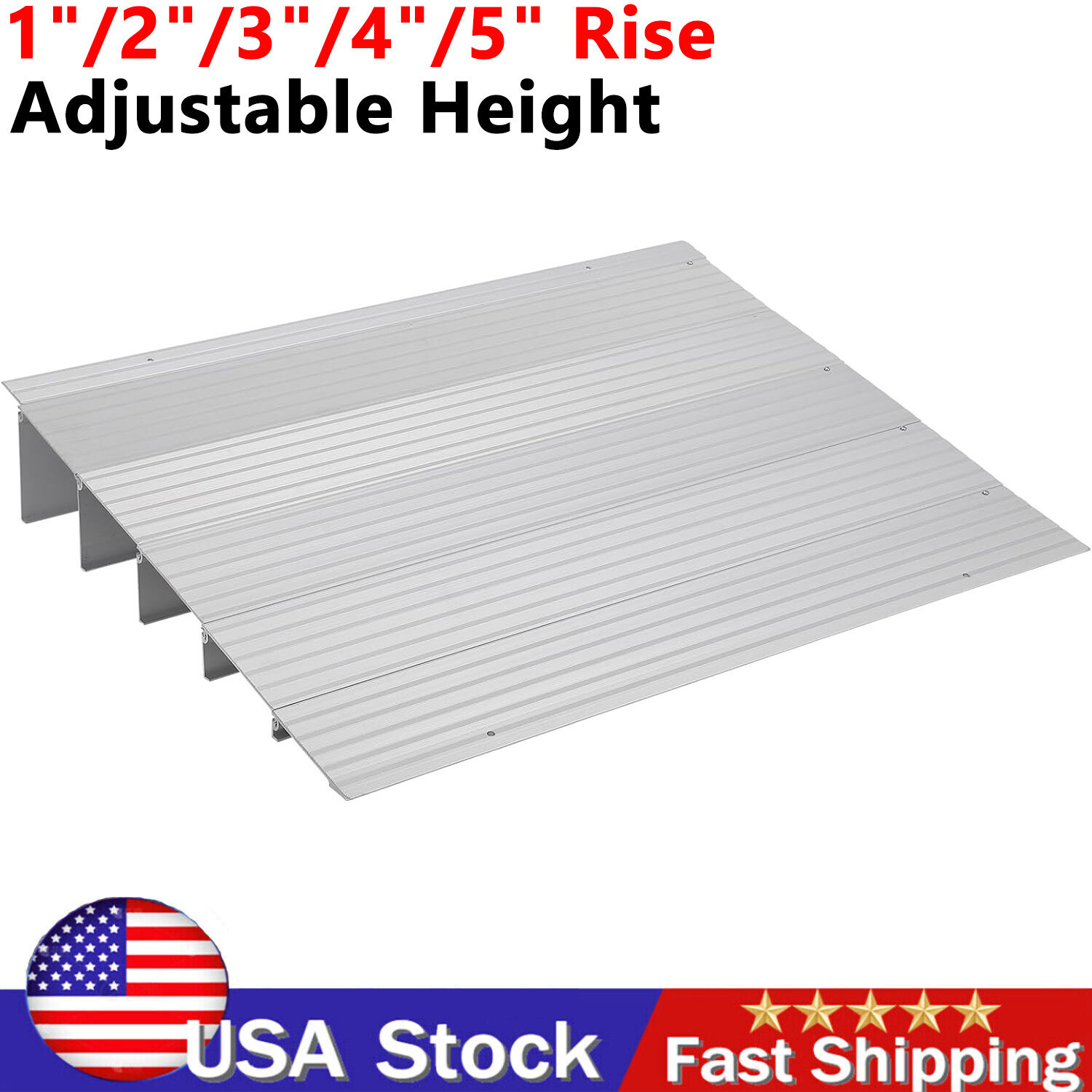 Adjustable Threshold Ramp 1"/2"/3"/4"/5" Rise Aluminum Door Ramp for Wheelchair