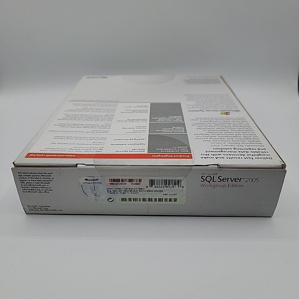 Microsoft SQL Server 2005 Workgroup Edition Data Management And Reporting Sealed