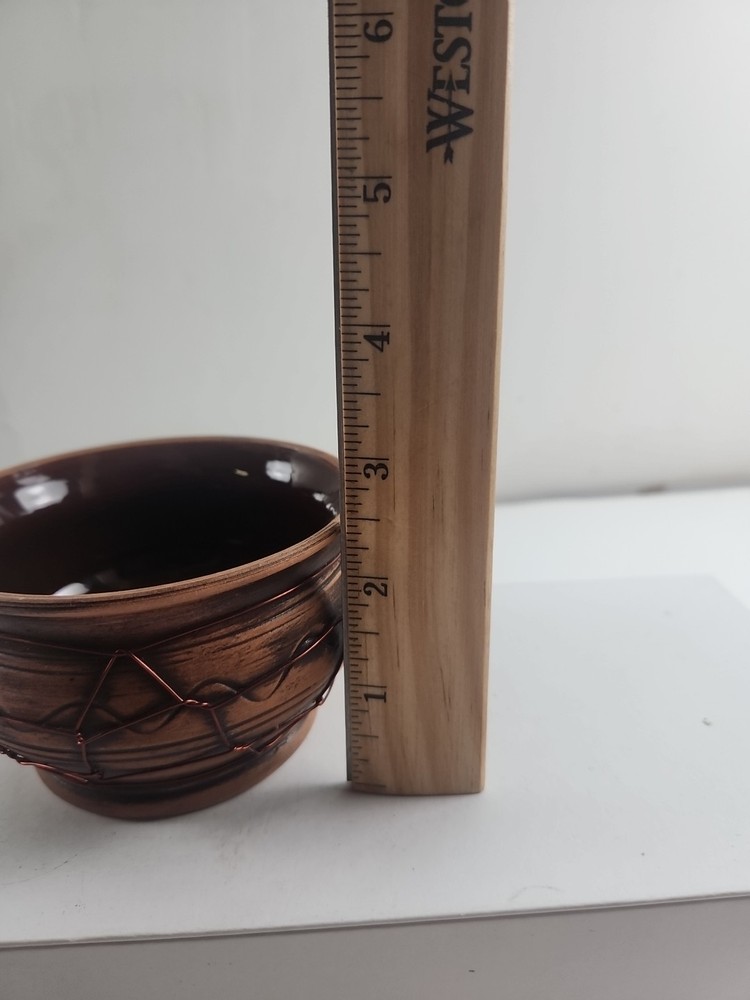 Small Ceramic Candle Holder with Wire Wrap Design