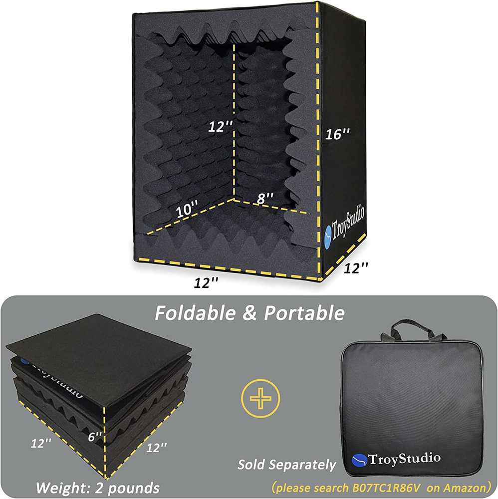 TroyStudio Portable Sound Recording Vocal Booth Box - |Reflection Filter & -