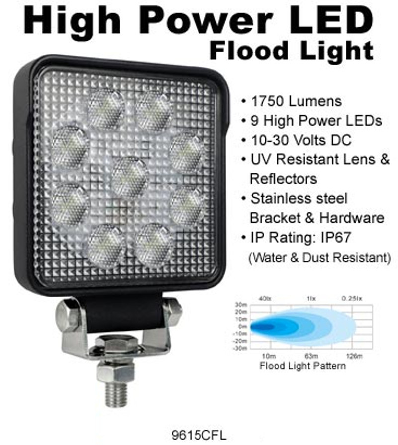 10-30 Volt DC High Power LED Work Light With Flood Light Pattern