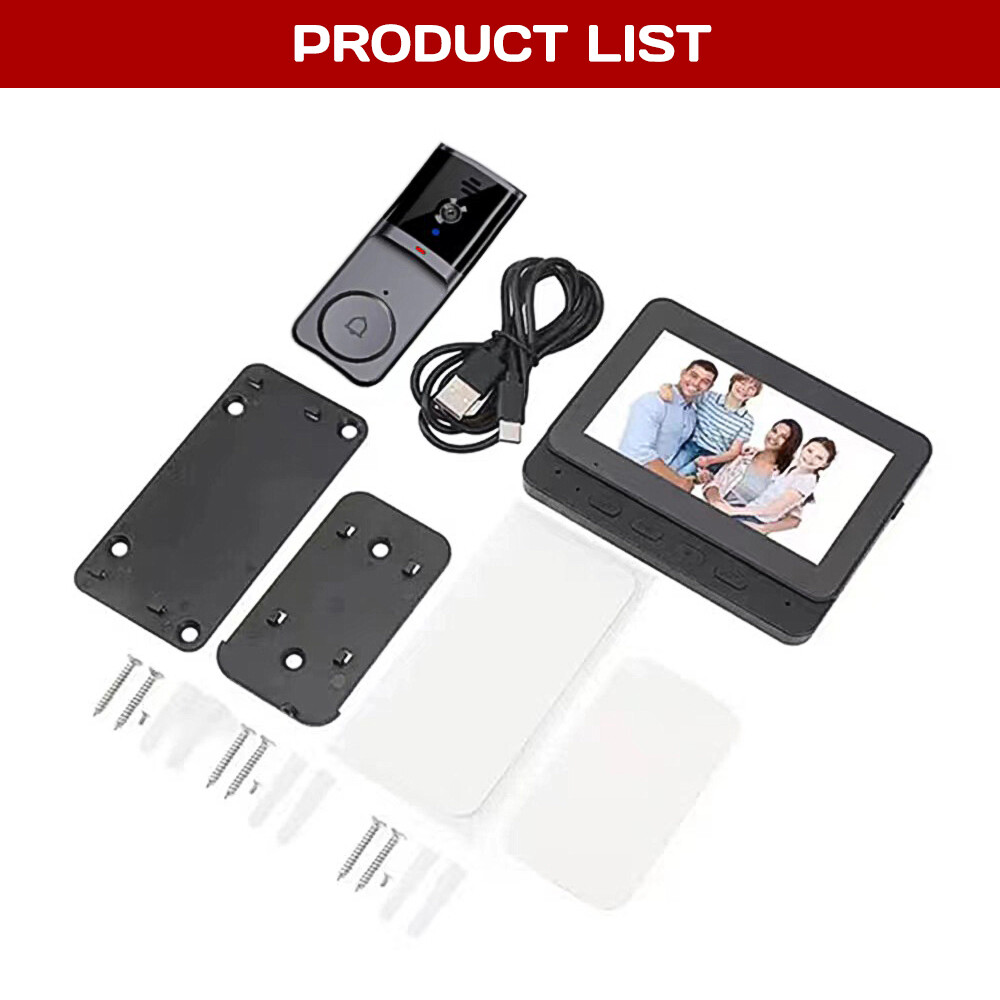 Wireless Intercom Doorbell HD Night Vision 4.3in lPS Screen Visual Camera Ring