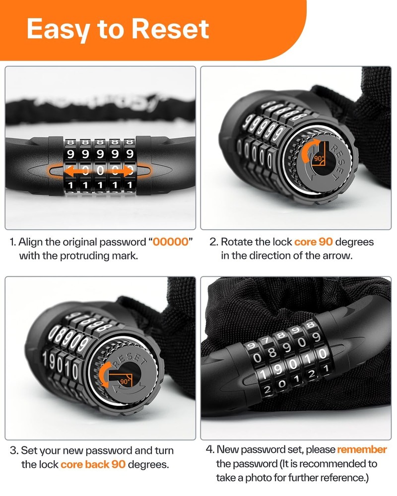 Heavy Duty Bike Lock - 5 Digit Combination Keyless Chain Security System