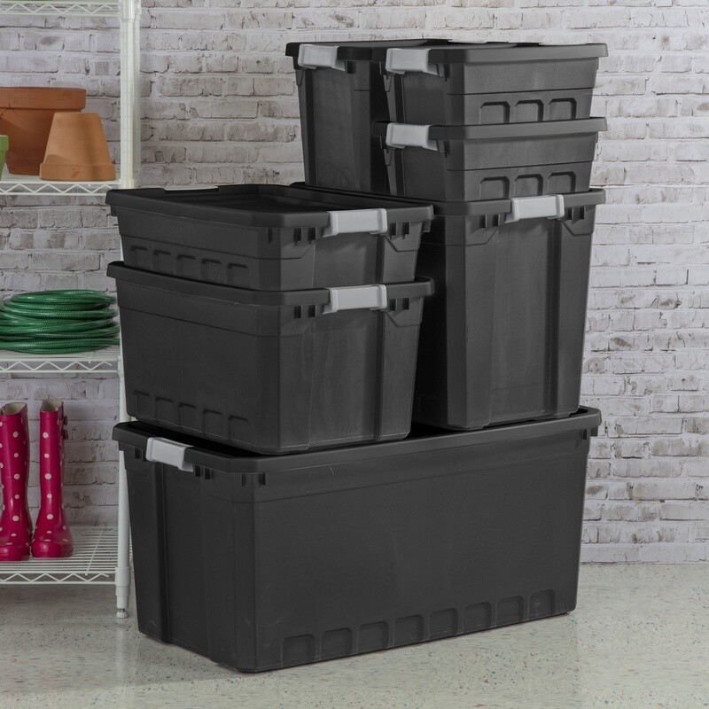 10 Gallon Stackable Storage Bins W/ Latch Lid Durable Plastic Tote 6 Count Box