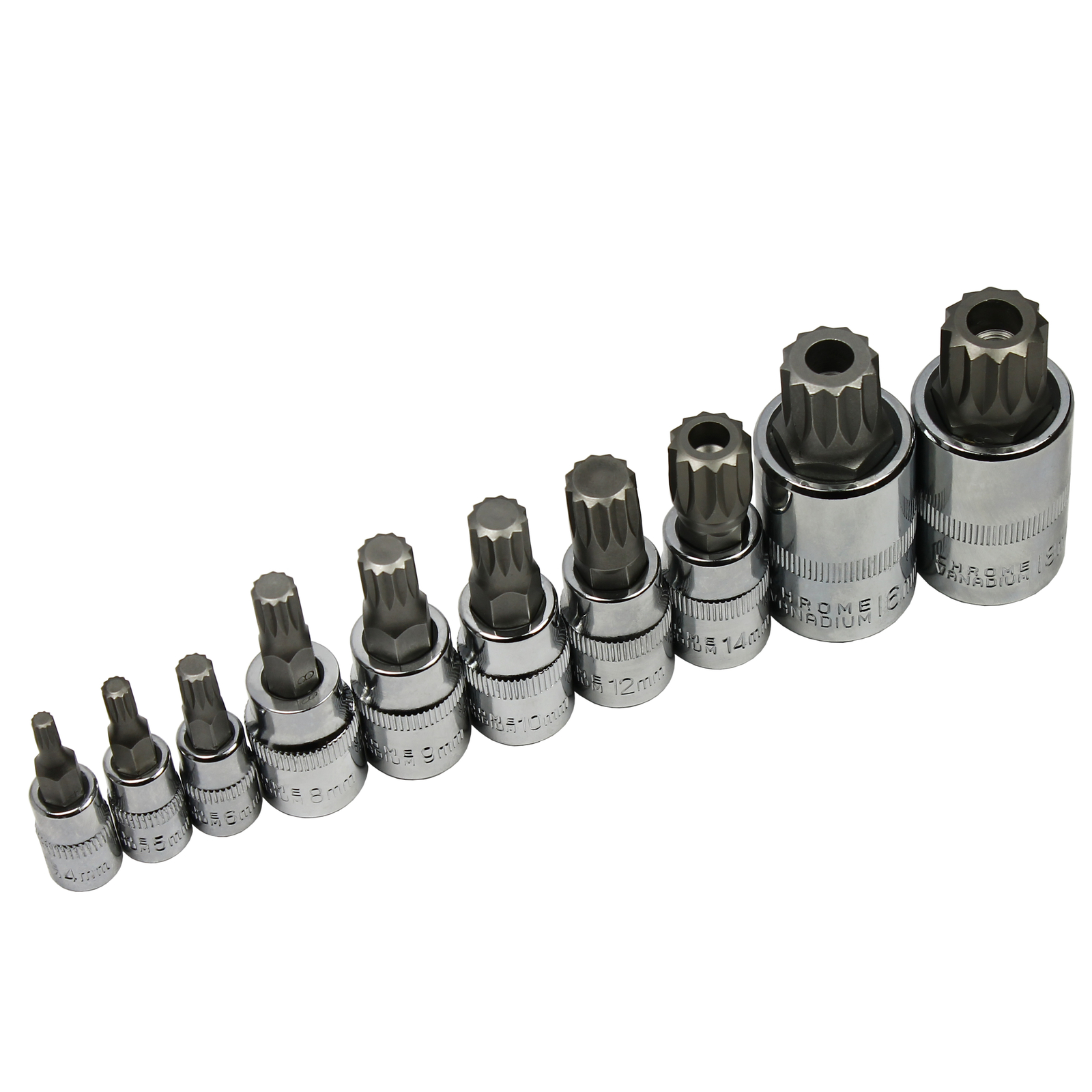 10pc XZN Triple Square 12 Point Spline Bit socket Set 4MM - 18MM