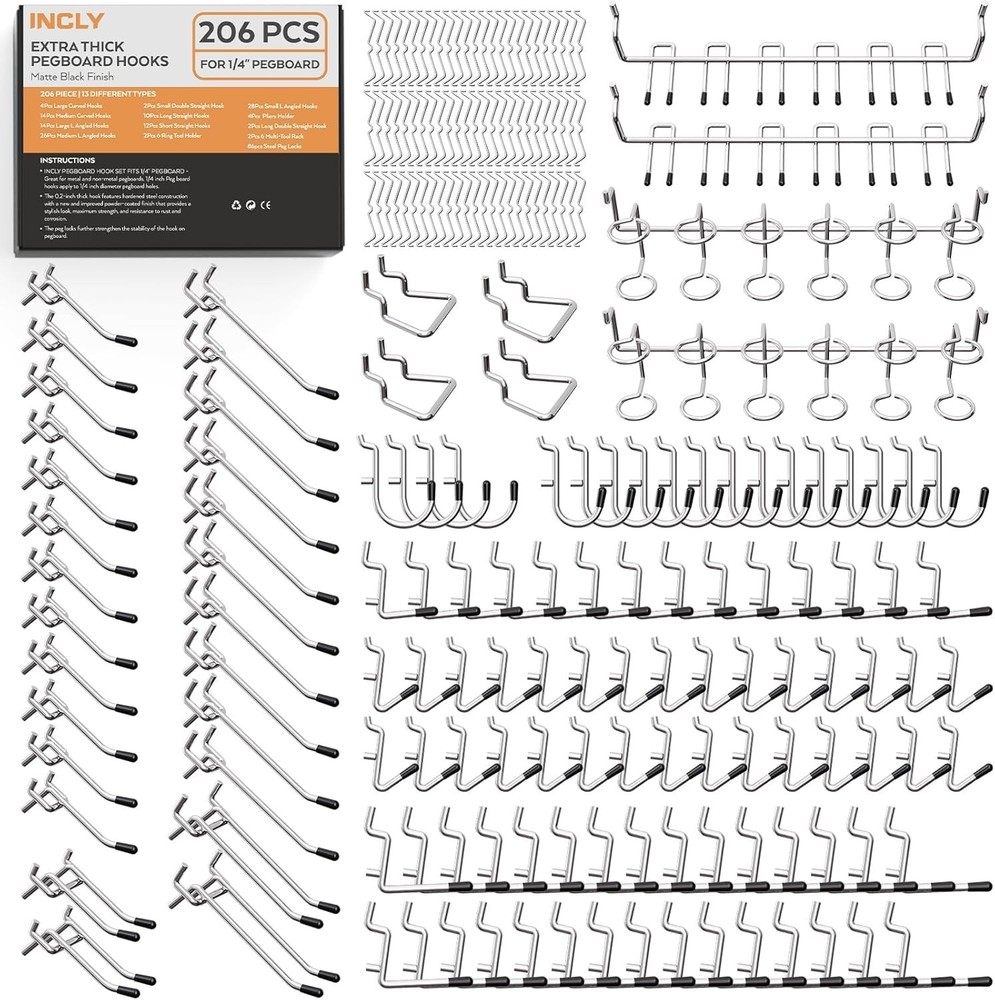 206 Piece Heavy Duty Pegboard Hooks Set - Optimal Tool Storage Solution