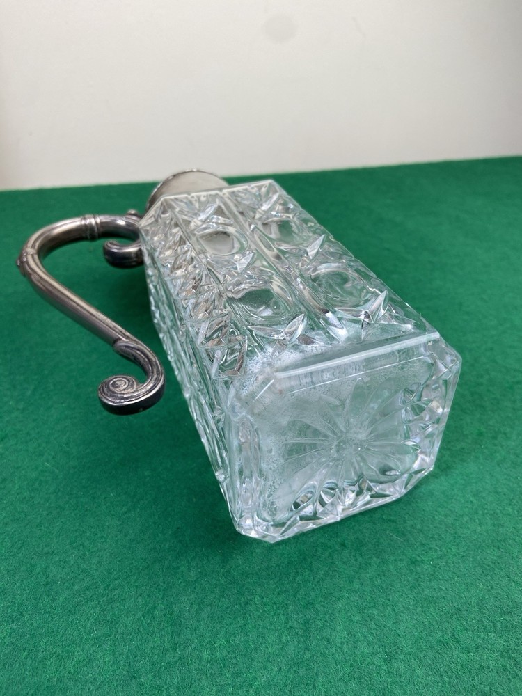 Silver Plated Small Rectangular Cut Glass Decanter Claret Jug Bacchus Face