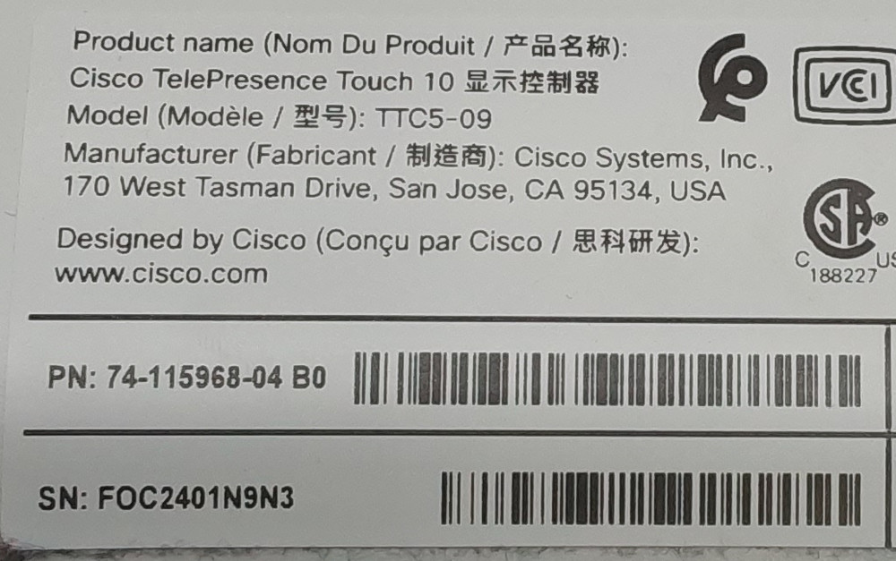 Cisco Touch 10 Tablet Conference Controller CD-T10-TS-L-K9