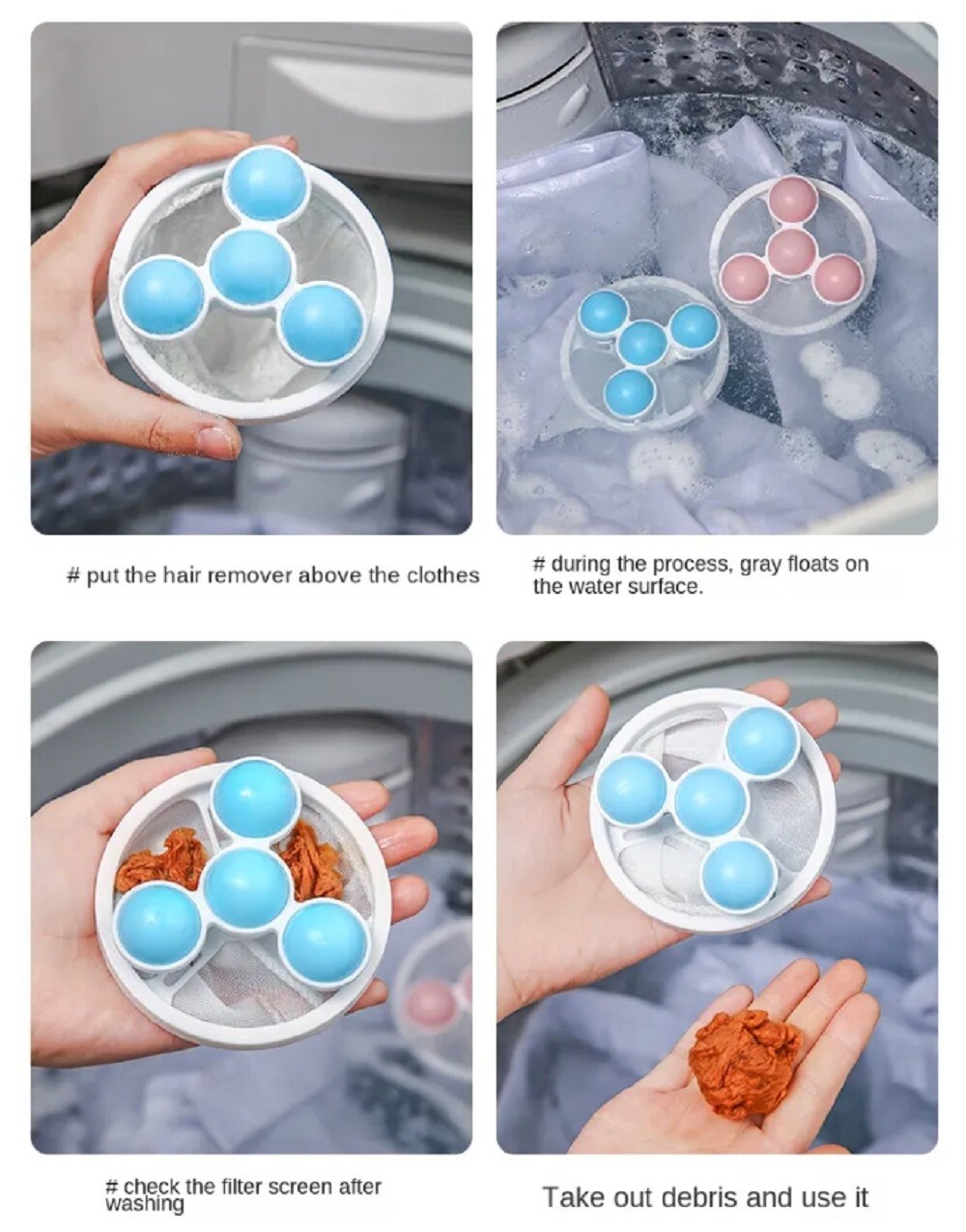 3 Reusable Laundry Lint Catcher & Pet Hair Remover Washing Machine Lint Mesh Bag