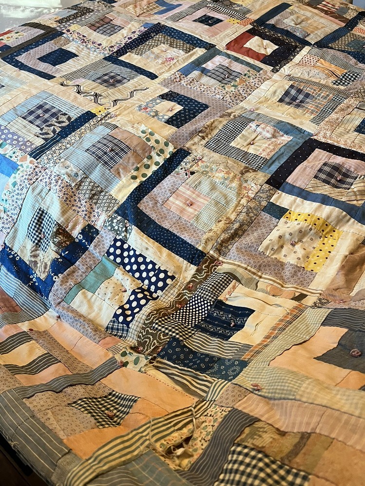 Antique Handmade Quilt Log Cabin