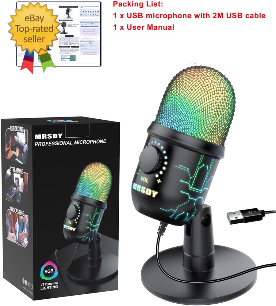 Gaming Microphone, USB Computer Microphone for PC, Mac, PS4/5, Condenser