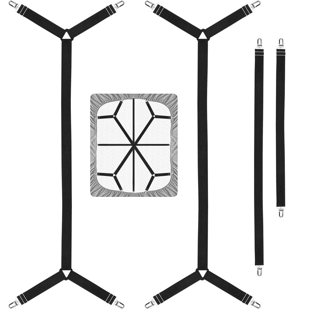 Bexicsea Bed Sheet Straps,Adjustable Elastic 4pac/set, 4pac/Black
