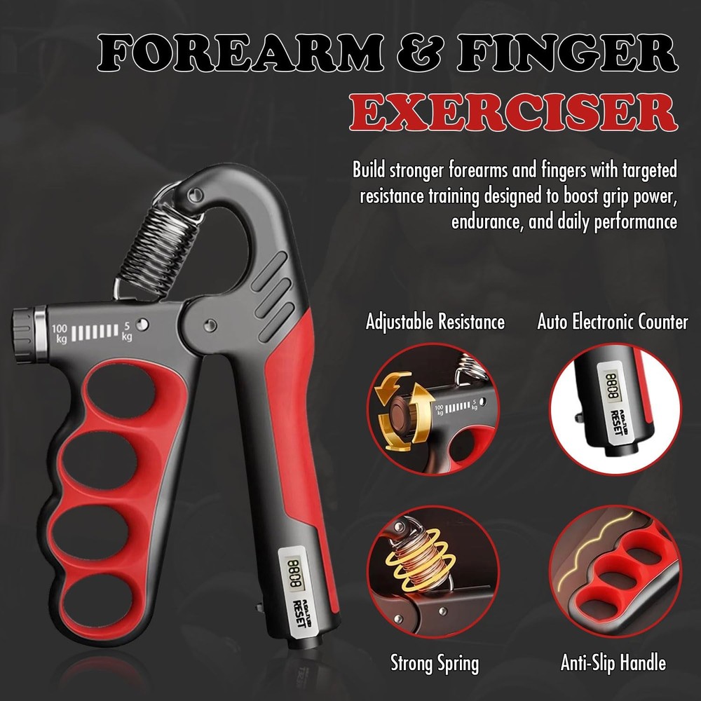Adjustable Grip Strength Trainer Hand Gripper for Adjustable, Red