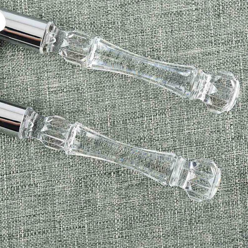 Wedding Anniversary Cake Server Set Cutting Silver engrave yourself Clear Handle