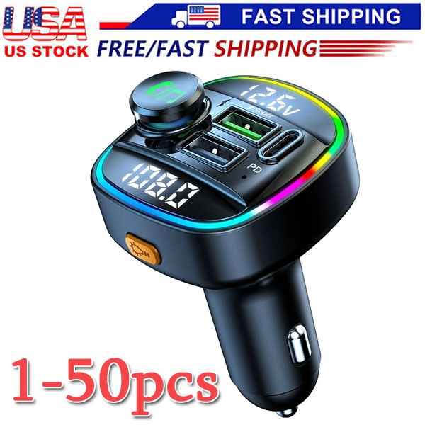 Bluetooth 5.0 Car Wireless FM Transmitter Adapter USB PD Charger AUX Hands LOT