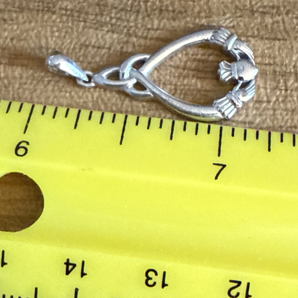 Sterling Silver Claddagh Trinity Celtic Pendant Signed Solver