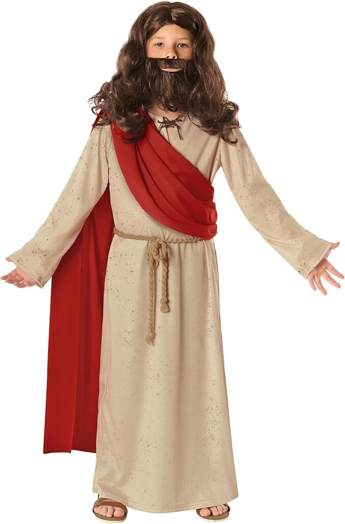 Kids Jesus Costume Boys Christ Robe + Sash Religious Biblical Nativity Play