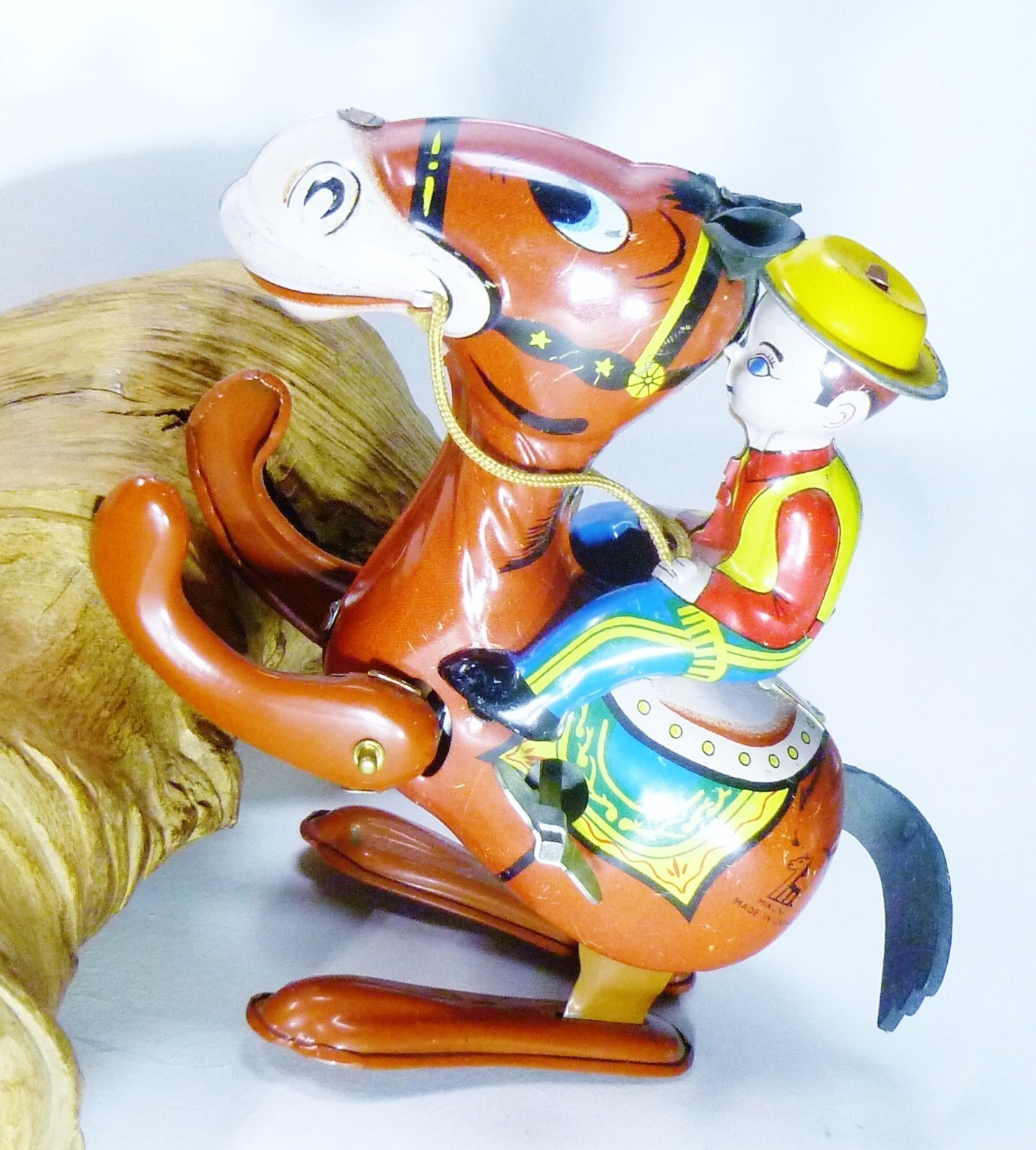 Vintage Mikuni Japan Tin Horse & Cowboy Wind Up Toy Works Great