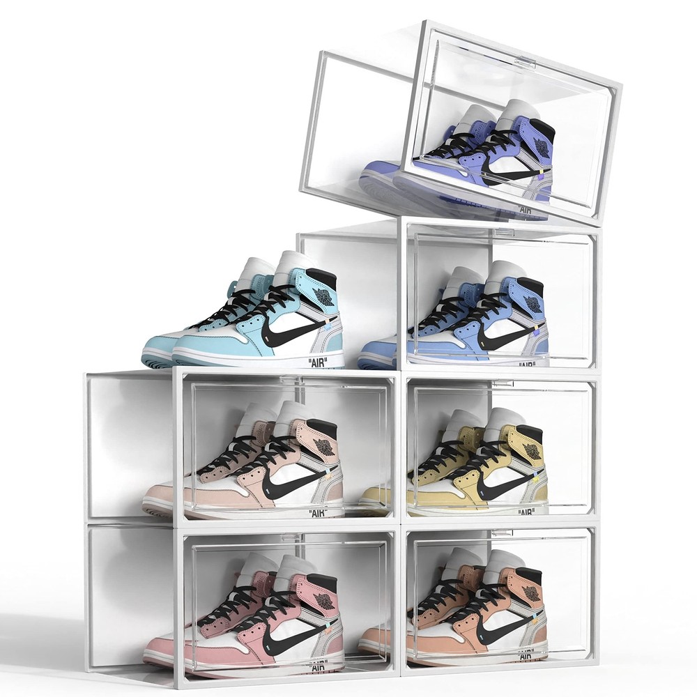 SEE SPRING 6 Pack Shoe Storage Box, Clear Plastic Stackable Shoe Organizer fo...