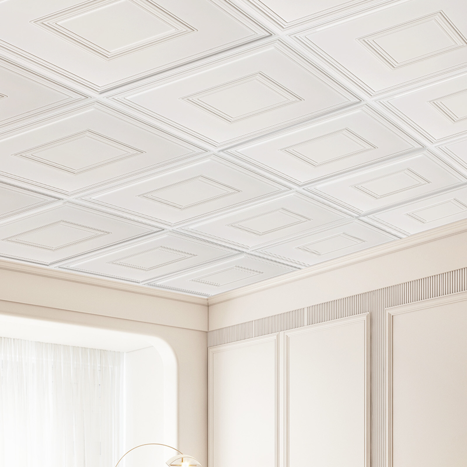 VEVOR Ceiling Tiles 12-Pack 24 x 24 in PVC Easy Installation White Geometric
