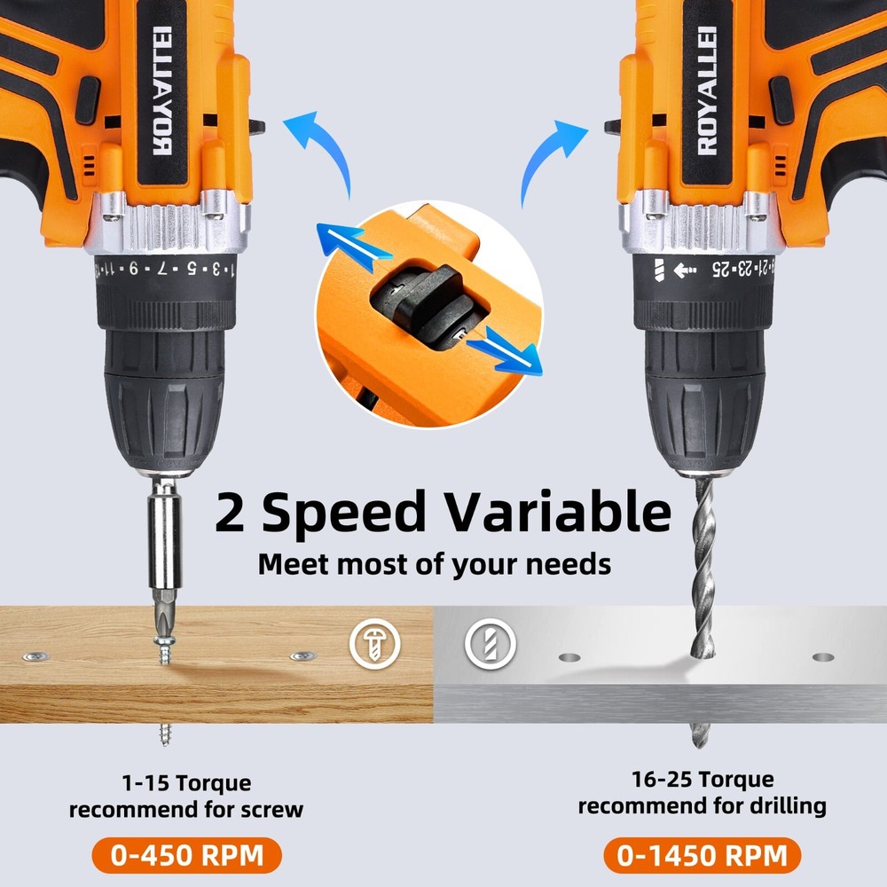Electric Lithium-Ion Drill Driver 1/2 inch Multi-function Cordless 21V 2 Speed