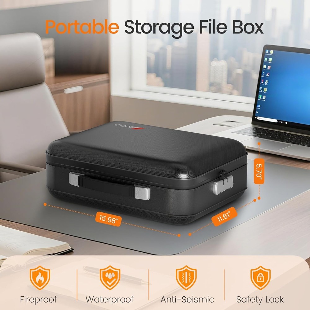 Fireproof Document Box with Lock 5200°F Fireproof Water Resistant Hard Case File