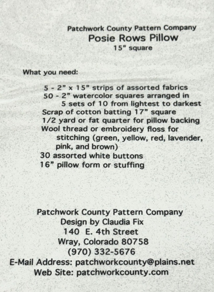 POSIE ROWS PILLOW Quilt & Pillow 15" Pattern Patchwork County Pattern Company