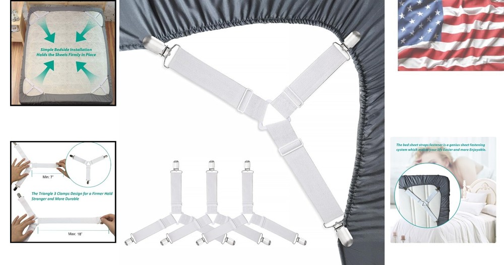 Triangular Design Bed Sheet Fasteners - 8 Durable Clips for Fitted Sheets