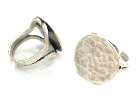 Round Ring Blank Setting Base Bezel Cabochon Antique Silver Plated Brass G3802