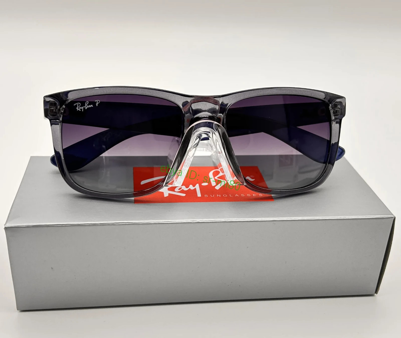 Ray-Ban Justin RB4165 Men’s Square Sunglasses Transparent Blue Frame Gray Lens