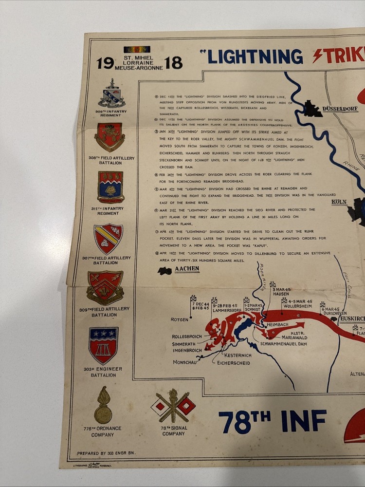 WWII 78th Infantry Division Map, “Lightning Strikes Twice”