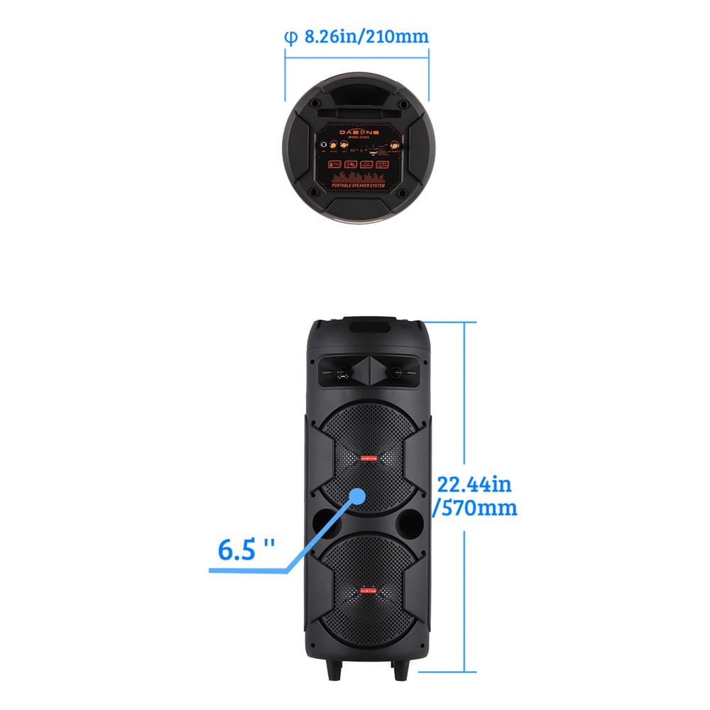 Dual 6.5" Portable Bluetooth Speaker System Stereo Tailgate Loud LED With Mic