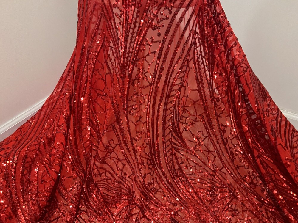 RED 4way Stretch Sequins Fabric 50” Width Sold By The Yard