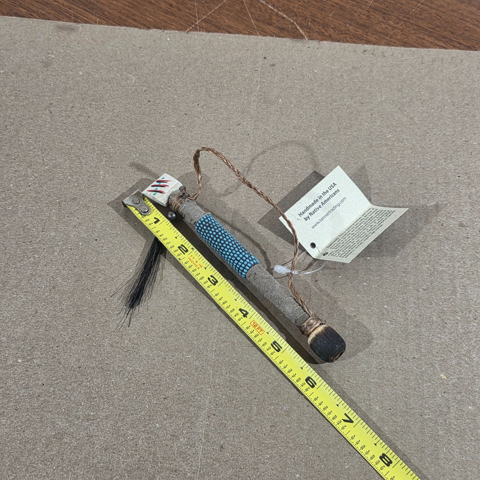 Authentic Navajo Peace Pipe 6" Handcrafted Faux Turquois Beads leather wood stag