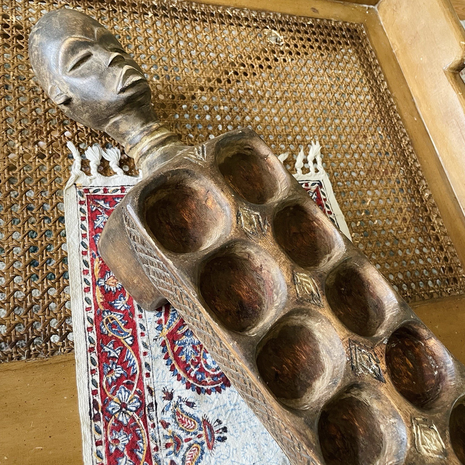 Antique Hand Carved African Woman Man Figural Mancala Game Board Tribal Art